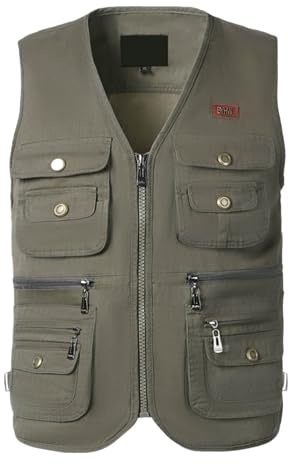RUMAOZIA Men's Outdoor Fishing Vest Breathable Nylon Stand-Up Collar Fishing Vest for Hunting Camping Photography Hiking Vest with Many Pockets Lightweight Safari Multifunctional Vest, O Army Green,