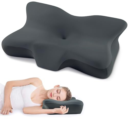 Cervical Neck Pillow, Ergonomic Neck Support Pillow, Contour Side Sleeper Pillow for Sleeping, Orthopedic Memory Foam Pillows for Back Stomach Sleeper with Removable Pillowcase (Dark Grey)