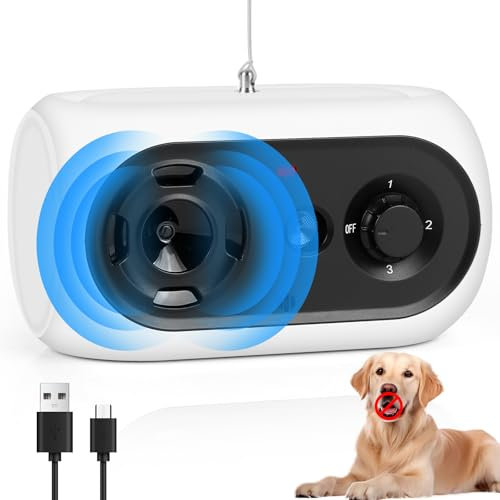 Anti Bell Gerät Hunde, 3 Frequenzstufen Sonic Anti Bell, 33Ft Reichweite Antibell Ultraschall Gerät für Hunde, Wiederaufladbares Antibell für Kleine Große Hunde Innen Außenbereich Antibell Hund