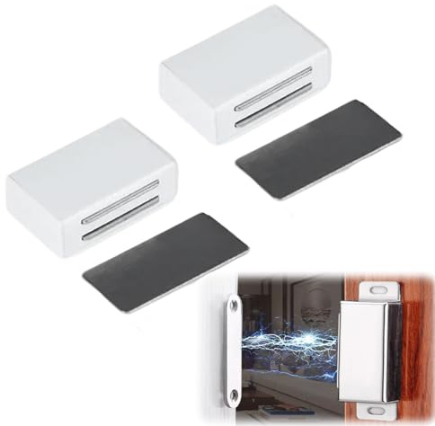 Calamita Porta, Set di 2 Pezzi, Chiusura Magnetica in Acciaio Inox per Porte, Armadi e Cassetti, Potente Forza Magnetica 26 Libbre, Facile Installazione Senza Viti, Adesivi Inclusi