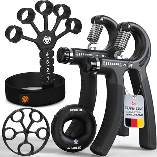 Allenatore Mano Dita, Set Forza Presa Regolabile 5 Pezzi, Trainer Avambraccio, Estensore Dita, Fascia Polso, Grip Ring, Allenamento Mano e Avambraccio
