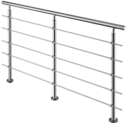 AICA Barandilla escalera, barandilla de acero inoxidable 304, pasamanos de escalera para interior y exterior escaleras, jardin, balcón, terraza, 200x106 cm, 5 barras transversales