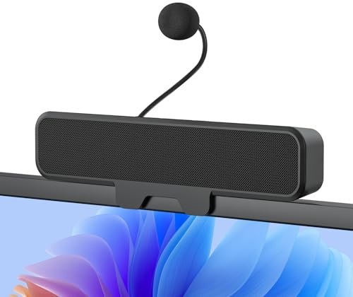 INGA Altoparlanti per computer con microfono staccabile, altoparlanti da tavolo Plug and Play, microfono muto one-touch, stereo e bassi, si attacca facilmente al monitor, compatibile con PC, Mac