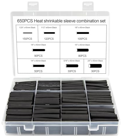 Urcianow 650 Pcs Termoretractil para Cables 2:1 Tubo Termorretráctil 45mm Tubo Termoretractil para Cables Juego de tubos termorretráctiles negros para aislamiento eléctrico, reparaciones y conectores