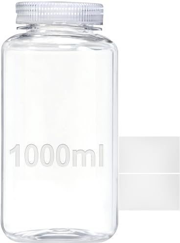 qjuwhua 1 st Weithalsflaska 1000 ml Laborflaska Tom plastflaska för påfyllning Liten plastflaska Läckagesäker Genomskinlig med bred öppning för pillerflaskor Vattenprovflaskor