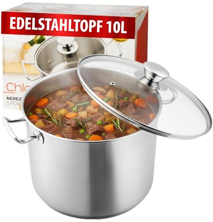 MAGIC HOME Edelstahl Kochtopf 30 cm 15 L mit Glasdeckel | INDUKTION | Großer Topf, Suppentopf, Deckel | 30cm | Hochwertiger Bratentopf | Alle Herdarten | Induktionstopf | Eintopf Gulasch | Tief |Chloe