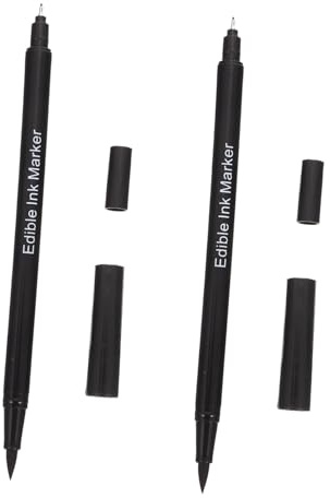 HIAKDOFT Penna da Forno Commestibile a Doppia Punta 0,7 Mm per Decorare Biscotti e Dolci su Fondente e Glassa, Set da 2 Pezzi Colore Nero, Strumenti per Pittura Alimentare e Forniture