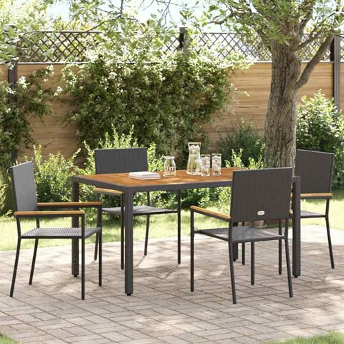 Mengtu Stacking Chairs, Outdoor Garden Patio Seating Set of 4 with Steel Frame and Acacia Wood Armrests ZSSCB-UK3403061UK for Group Gatherings and Leisure Activities