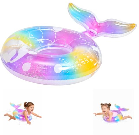 POPOYU Pool Inflatables Pool Floats,Inflatable Swimming Rings for Kids,Pool Tubes Swimming Pool Toys Rubber Ring for SwimmingPool Beach Party Decorations,Kids Summer Gifts（age 6+） Iridescent mermaid