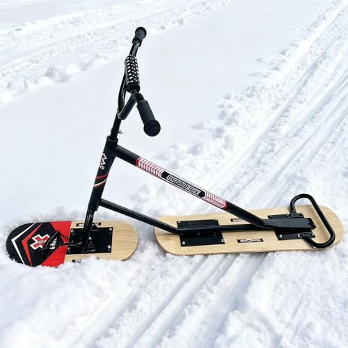 Patinete de nieve, doble hoja estable, dirección de 360°, aluminio reforzado, fácil de montar, trineo todo terreno para principiantes y ocio de invierno