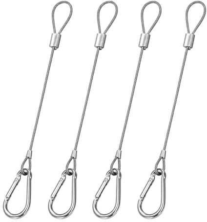 4 Pack 53cm Heavy Duty Stainless Steel Security Cable Locks with Carabiner | 2mm thick flexible steel wire, corrosion-resistant, quick attachment, for luggage, stage lights & equipment hanging