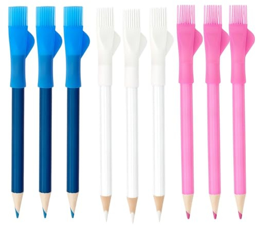 9PCS Sewing Chalk Pencil Set with 3 Colors,Tailors Chalk Pencils Set,Sewing Ch/alk for Marking Fabric,Ch/alk Pencils Set for Fabric Marking,Se/wing Accessories Fa/bric Cha/lk,Water Soluble Fab/ric Pen