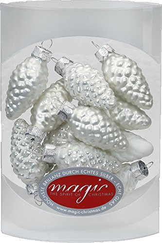 MAGIC 12 Zapfen 4,5 cm Glas Weihnachtsschmuck Weihnachtsdeko Christbaumkugeln Christbaumschmuck 45mm Farbe: Just White-Mix (weiß)