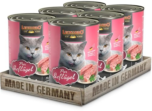 Leonardo Cibo umido [6x400g Pura carne di pollame] | Cibo umido senza cereali per gatti | Alimento completo umido in lattina
