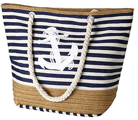 Flintronic Große Strandtasche mit Reißverschluss und Innentasche Wasserdicht Strandtasche, Einkaufstasche Shopper für Damen, Schultertasche Handtasche Einkaufstasche - Blau