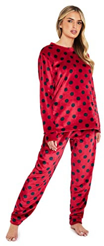 CityComfort Fleece Schlafanzug Damen Lang, 2-Teiliges Pyjama Set, Hausanzug Damen Winter, Geschenke für Frauen Jugendliche(M, Rot)