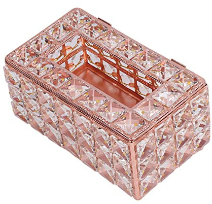 Uadme Porta Fazzoletti Decorativo in Cristallo, Rettangolare Scatola Fazzoletti Cosmetici Scatola Dispenser di Fazzoletti Portatovaglioli Vetro Scatola per Camera Letto Bagno Cucina Ufficio(Oro Rosa)