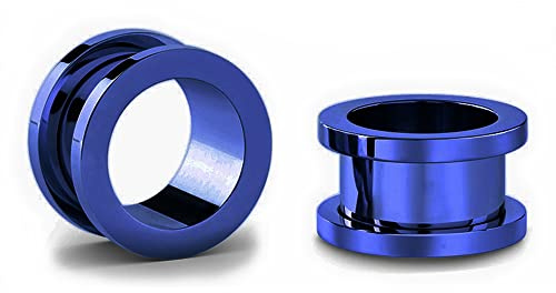 Jewel Barrel Pair Flesh Tunnlar 2 st öronsträckare expanderare dubbelutsvängd skruvpassform piercing kirurgiskt stål 1,6 mm – 20 mm silver svart roséguld regnbåge blå, 5 millimeter, 316L Sugiskt stål