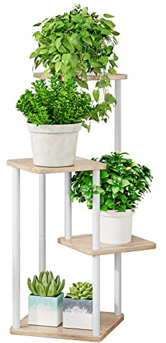 AZERPIAN Växtstativ 4 nivåer inomhus metall blomhylla för flera växter hörn höga blomhållare för uteplats trädgård vardagsrum balkong sovrum, svart (4 våningar-vit)