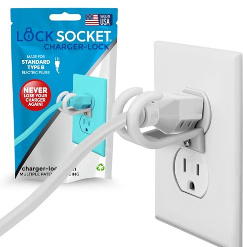 Lock Socket 3 Prong Outlet Lock (White) | Anti Theft Lock to Secure Three Pronged Plugs to the Outlet | an Innovative Way to Prevent Cords Unplugging|Child-Safe, with Security Screw |Made in USA