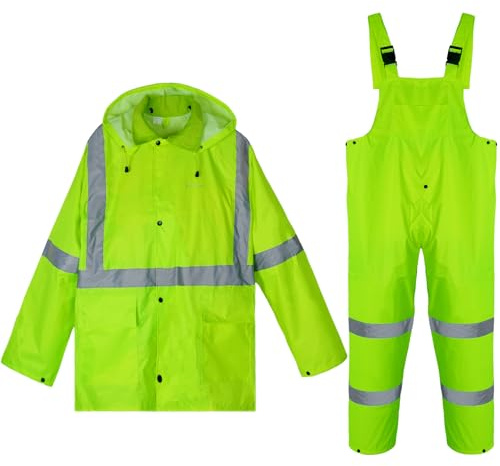 MaxTiner Rain Suits for Men Waterproof High Visibility Reflective Work Breathable Rain Gear for Men Waterproof Jacket and Pants(as1, alpha, l,regular, Fluorescent color)