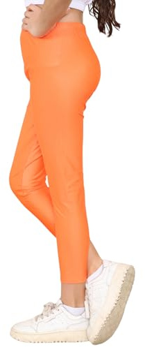 Loxdonz Girls Athletic Leggings Kids Dance Workout Running Yoga Pants Ballet Gymnastics Tights (US, Age, 11 Years, 12 Years, Neon Orange)