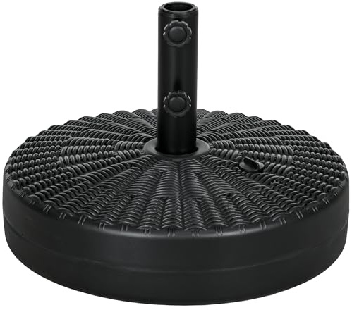 Outsunny Base per Ombrellone con Manopole Incorporate, Basamento per Ombrellone in HDPE e Acciaio con Beccuccio Laterale, per Pali di Ombrelloni da Ø38/48 mm, Ø51x36 cm, Nero