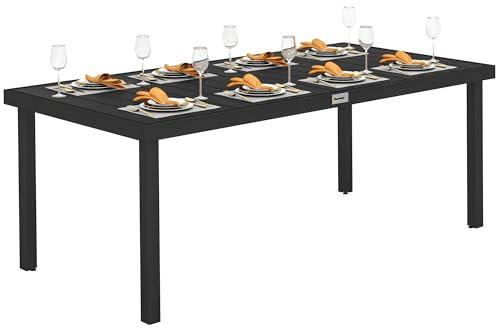 Outsunny Mesa de Comedor Exterior de Aluminio, Mesa de Jardín Exterior para 8 Personas con Encimera de Listones, para Terraza, Balcón, 190x90x74 cm, Negro