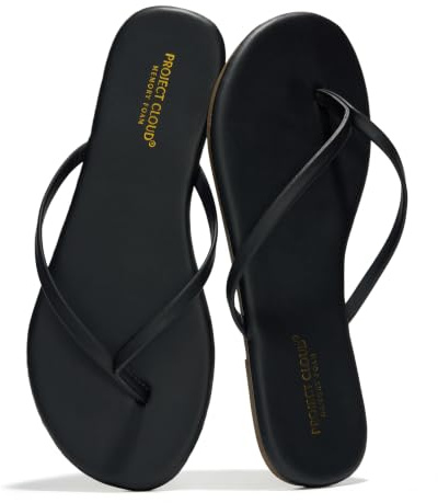 Project Cloud Flip Flops for Women Footwear- Lightweight and Memory Foam Insole Sandals for Women 2026 - Durable Non-Slip Beach Essentials Flats for Women Sandals (Foundations, Black, 9)