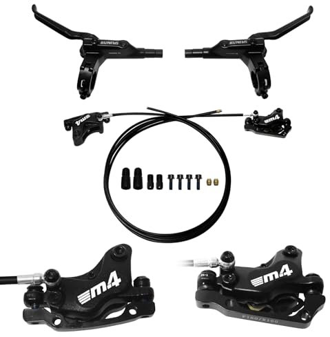 splumzer 4-Piston MTB Hydraulic Disc Brakes Set Front 850mm and Rear 1600mm Hydraulic Disc Brake for eBike Mountain Bike,Pre-Bled Hydraulic Brake Kit with Mounting Adapter