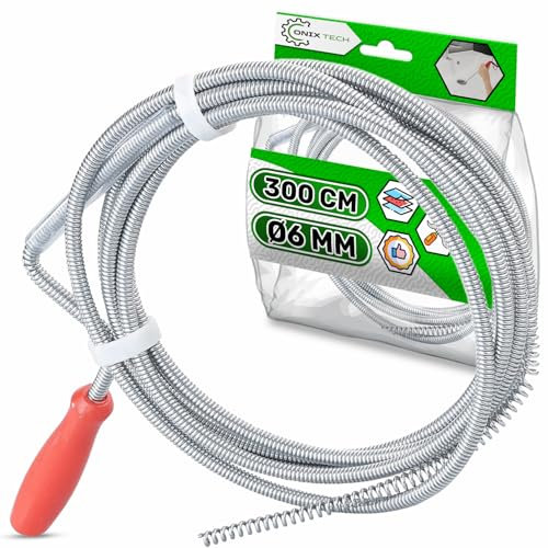 Alambre Desatascador Tuberias 300 cm Ø 6 mm para La Limpieza Mecánica de Tuberías de Alcantarillado Agua y Desagüe - Garantía de 5 Años - ONIX TECH