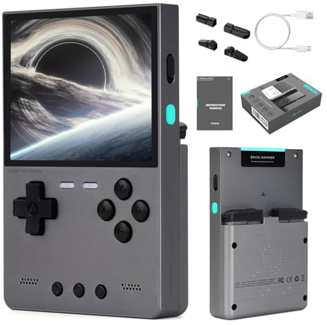 Trimui Brick Hammer Handheld Game Console with 3.2 inch IPS Screen and 3000mAh Battery, Retro Video Games Console with Pre-Installed 64GB TF Card and WiFi Function (Space Gray)