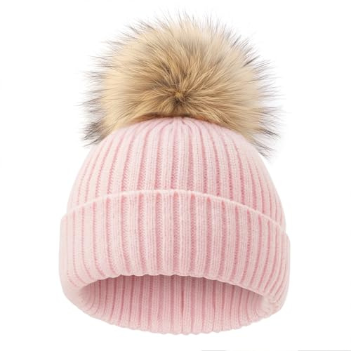 DRESHOW Baby-och Småbarnsmössor Vintermössor för Barn Mjuka Stickade Unisexmössor för Pojkar och Flickor med Söta Pompom Mössor Varma Mössor för Barn i Aldern 2-8 År