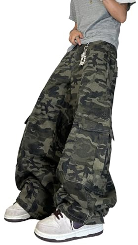 Zewool Baggy Barrel Jeans da uomo Pantaloni larghi Jeans con vestibilità ampia Y2K Hip Hop Streetwear Pantaloni in denim, A5 verde, XL