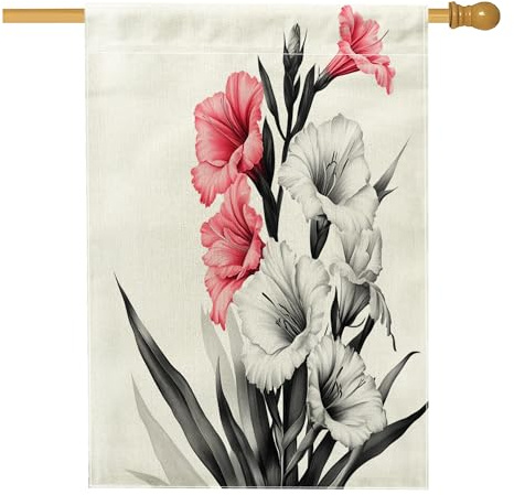 Drapeaux de maison de fleurs de glaïeul de printemps 71,1 x 101,6 cm double face pour l'extérieur, simple et mignon, plante florale standard, drapeau vertical en toile pour la maison, drapeau
