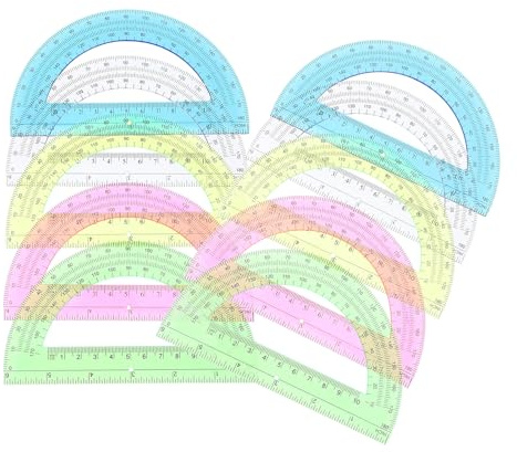 SEWACC Transportadores Semicirculares de Plástico Transparente, 12 Piezas para Medición y Dibujo de Ángulos de 180°, Útiles Escolares y Suministros de Oficina para Estudiantes