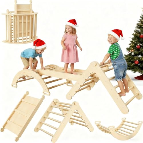 GarveeHome Jeux d'escalade Pliables pour Enfant, Ensemble Triangulaire 7 en 1, Ensemble d'escalade en Bois avec Arche, Rampe Et échelle, Baby Climber, Jungle Gyms d'Intérieur pour Tout-Petits