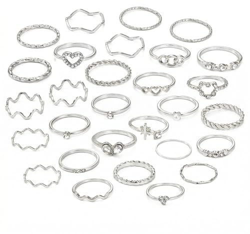 BCHMN 28 st set med ringar för kvinnor, vintage silver Boho och Punk Ringar, Stapelbara Knuckle Ringar och Midi Ringar, Elegant Smycketillbehör för present och daglig användning
