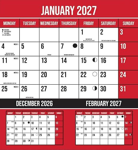 2027 Three Month to View Wall Planner Organiser Calendar Office Home