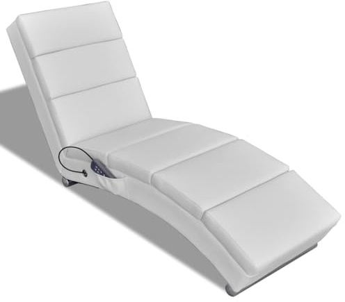 Holekex Massage-schäslong vitt konstläder med 5 massagelägen, 8 massagepunkter, värmefunktion, ergonomiskt vadderad, 51 x 155 x 73 cm, inklusive fjärrkontroll