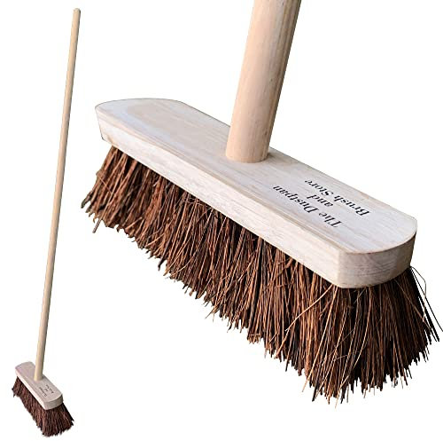 10” Garden Broom Outdoor with Wooden Handle Natural Stiff Bassine Hard Bristle Broom Yard Brush Heavy Duty Outdoor Stiff Sweeping Yard Brush