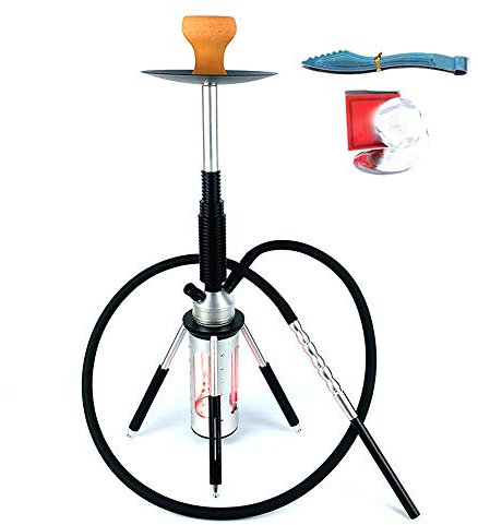 JHKJ Pipa de cachimba Shisha de Manguera única con un tazón, Rejilla de carbón, Abrazadera de carbón y Accesorios de Papel de Aluminio con Aislamiento térmico Kit de Inicio Completo,Plata