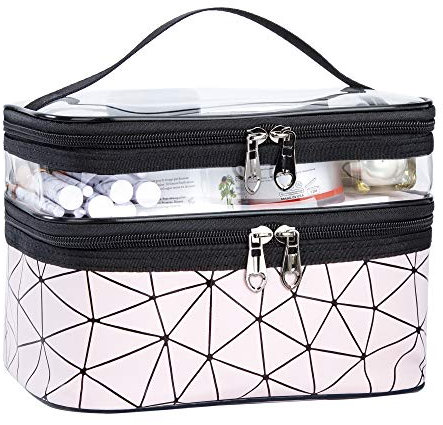Kosmetiktasche Doppelschichtige Kulturbeutel Tragbare Transparent Reise Schminktasche Große Makeup Bag Case Organizer Wasserdicht Waschtasche für Männer und Frauen