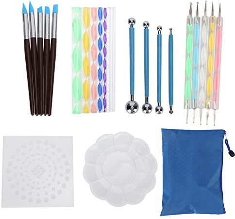 25Pcs Mandala Dotting Tools, Mandala Dotting Painting Tool Set with Steel Ball Stylus Paint Tray Template for Rock Stone Painting Canvas Nail Arts