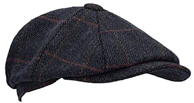 WALKER AND HAWKES Unisex Bakerboy-Ballonmütze aus Tweed - 8-Panel-Konstruktion - Blauer Tweed - M (58cm)