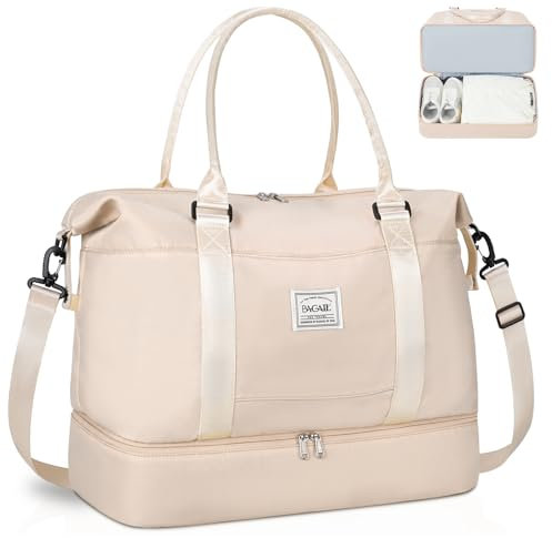 BAGAIL Reisetasche, Wochenendtasche für Damen, Übernachtung, Fitnessstudio, Tragetasche mit Nasstasche, Krankenhaus-Muttertasche für Arbeit und Lieferung, B-beige, Extra Large, Reisetasche