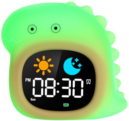 HOTUT Sveglia Bambini, Sveglia Digitale per Bambini, Sveglie da comodino con Luce Notturna Funzione Snooze Timer, 8 Colori Dimmerabile Lampada Notturna Ricaricabile, 6 Suonerie&Colori 8 Musica