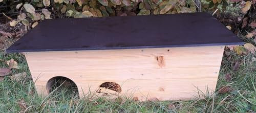 Holzdeko-Ma Igelhaus Igelhotel Igelhütte Futterhaus für Igel Igelfutterhaus Natur aus Vollholz 78cm x 38cm x 30cm ohne Boden mit Rattenklappe (INOB)
