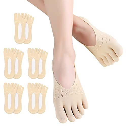 Heavenlife 5 Pares Calcetines Invisibles con Dedos Antideslizantes para Mujer 35-42, Ortopédicos Cinco Dedos para Deporte