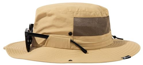 TOP-EX XL/XXL Sonnenhut Herren Sonnenschutz Mütze mit Sonnenbrillenhalter Wasserdicht Breite Krempe Outdoor Trekking Hut mit Nackenschutz Safari Sommer Mütze Faltbar 94603_Khaki L/XL